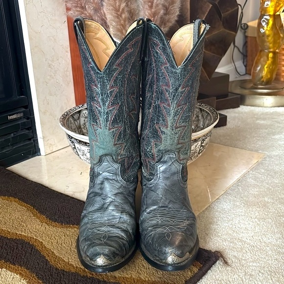 Durango Genuine Leather Distressed Vintage Western Cowboy Boots Green Gray - Picture 4 of 16